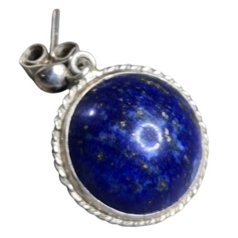 925 Sterling Silver Lapis Lazuli Stud Earring Rope Border 15mm Single Vintage